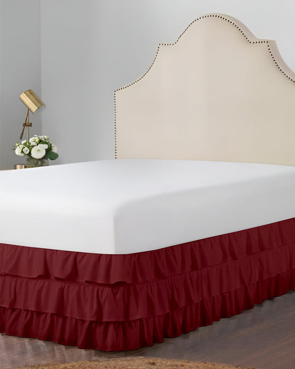 GraceLoom Tiered Ruffle Bed Skirt, Burgundy-Bed Skirts-Shreem Linen-Slumber Sphere