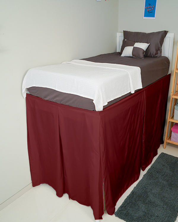 SmartPleat – Microfiber 1 Piece Pleated Dorm Bed Skirt - Burgundy-Bed Skirts-Shreem Linen-Slumber Sphere