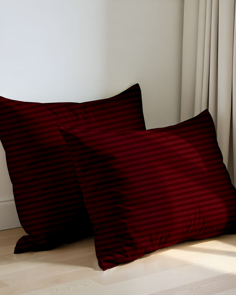 Crimson Tale Burgundy Striped 2 Piece Pillow Covers-Pillowcases-Cottingon-Slumber Sphere