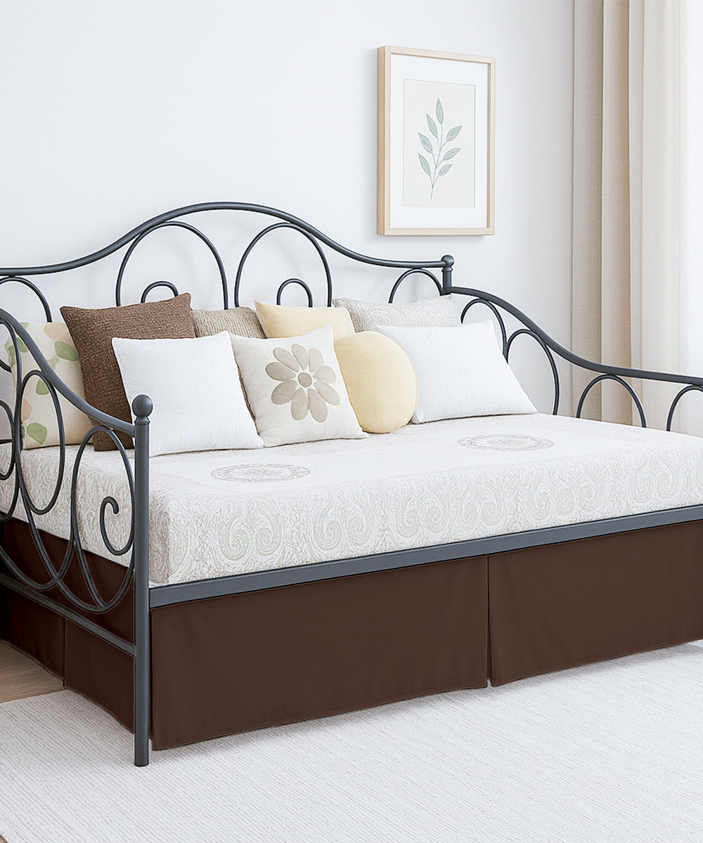 Luxe Pleated Microfiber 1 Piece Daybed Skirt- Chocolate-Bed Skirts-Shreem Linen-Slumber Sphere