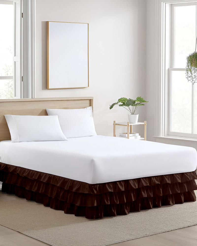GraceLoom Tiered Ruffle Bed Skirt, Chocolate-Bed Skirts-Shreem Linen-Slumber Sphere