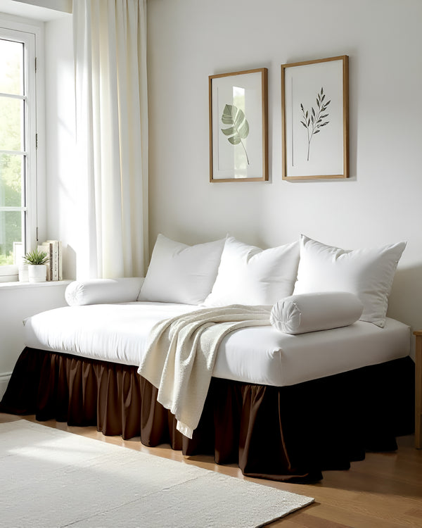 Cocoa Comfort Daybed Skirt – Deep Chocolate Ruffles-Bed Skirts-Shreem Linen-Slumber Sphere