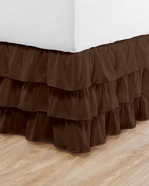 GraceLoom Tiered Ruffle Bed Skirt, Chocolate-Bed Skirts-Shreem Linen-Slumber Sphere