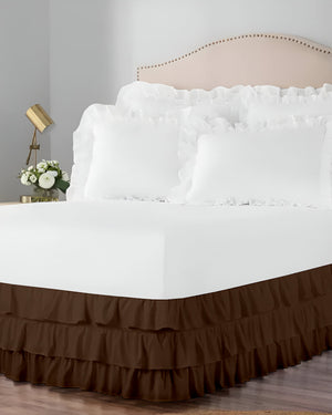 GraceLoom Tiered Ruffle Bed Skirt, Chocolate-Bed Skirts-Shreem Linen-Slumber Sphere