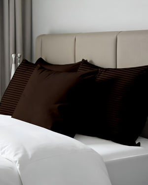 CocoaWeave Chocolate Striped 2 Piece Pillow Covers-Pillowcases-Cottingon-Slumber Sphere