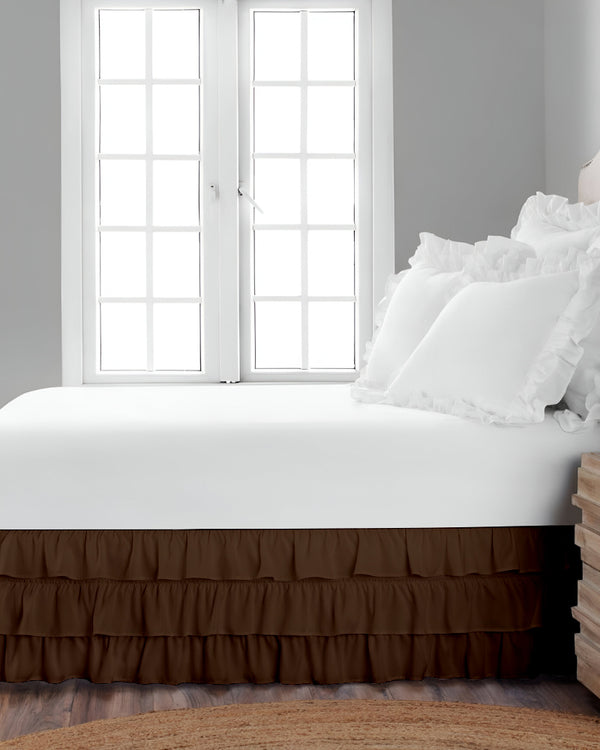 GraceLoom Tiered Ruffle Bed Skirt, Chocolate-Bed Skirts-Shreem Linen-Slumber Sphere