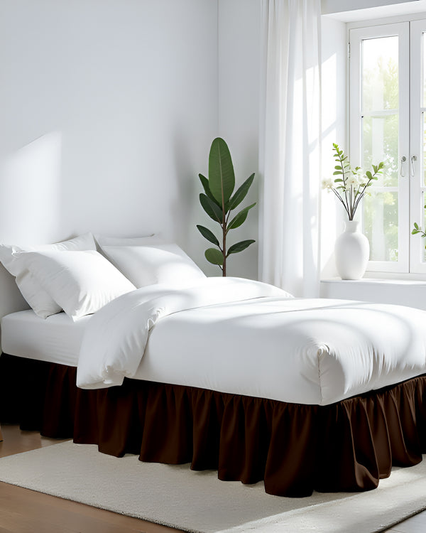 Chocolate Glaze- Ultra-Soft Microfiber Ruffled Bed Skirt- Chocolate Brown-Bed Skirts-Shreem Linen-Slumber Sphere