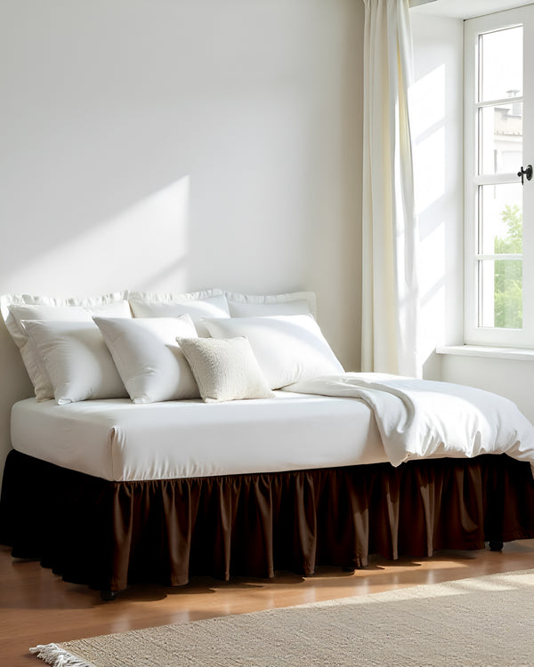 Cocoa Comfort Daybed Skirt – Deep Chocolate Ruffles-Bed Skirts-Shreem Linen-Slumber Sphere