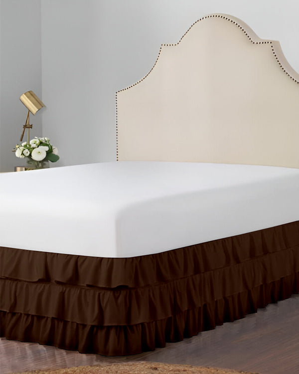 GraceLoom Tiered Ruffle Bed Skirt, Chocolate-Bed Skirts-Shreem Linen-Slumber Sphere