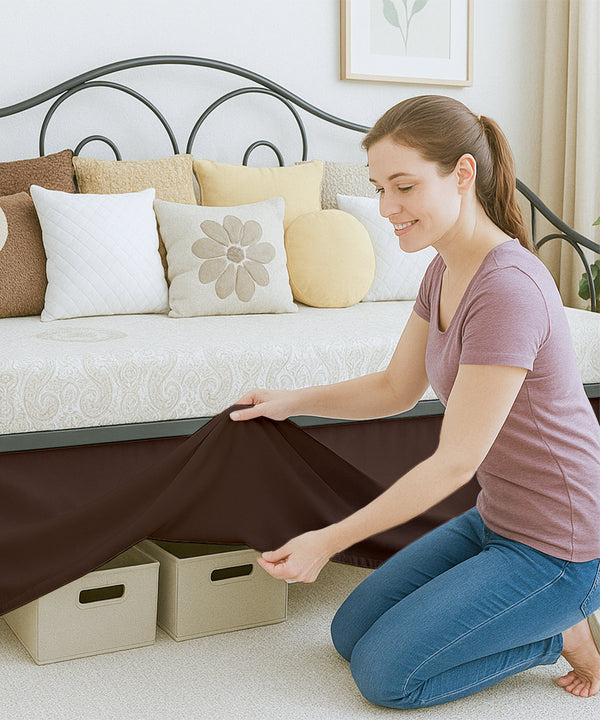 Luxe Pleated Microfiber 1 Piece Daybed Skirt- Chocolate-Bed Skirts-Shreem Linen-Slumber Sphere
