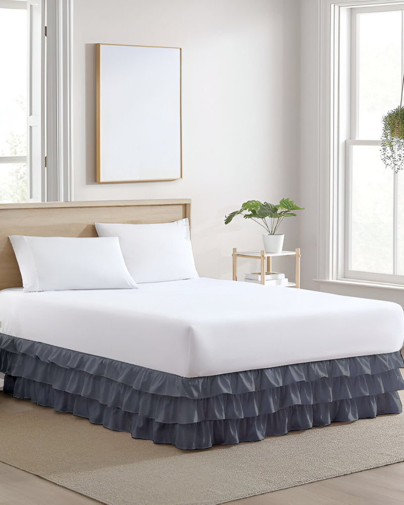 GraceLoom Tiered Ruffle Bed Skirt, Dark Gray-Bed Skirts-Shreem Linen-Slumber Sphere