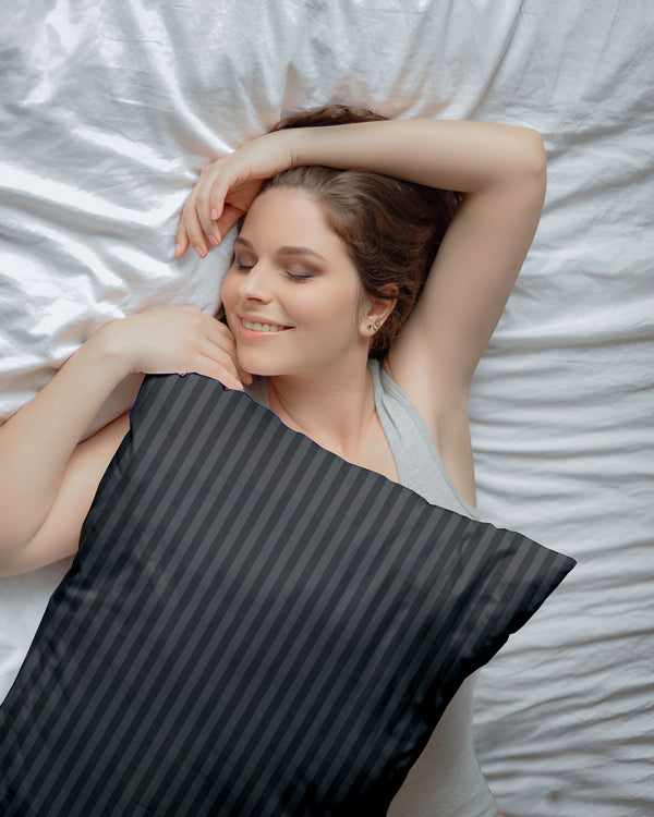 ShadowStone Dark Grey Striped 2 Piece Pillow Covers-Pillowcases-Cottingon-Slumber Sphere