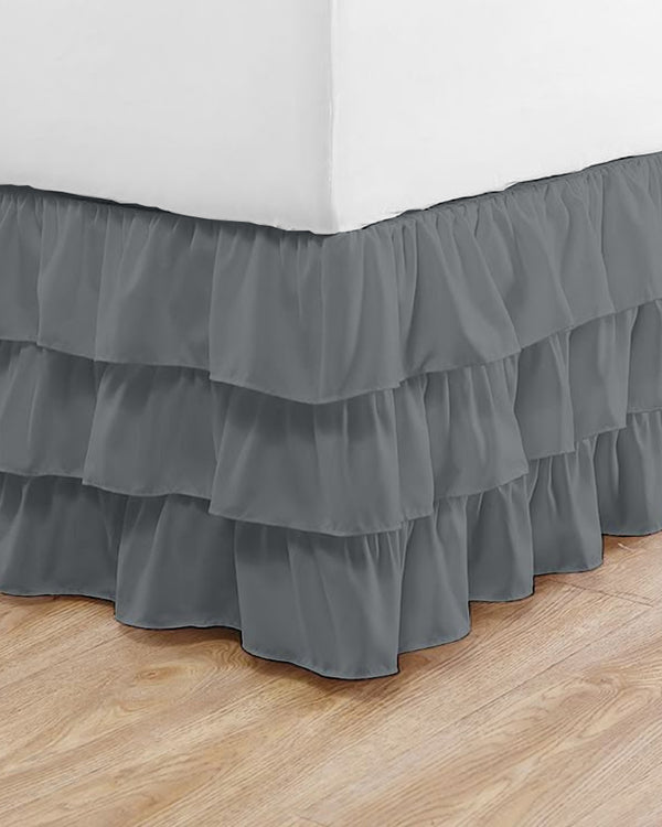GraceLoom Tiered Ruffle Bed Skirt, Dark Gray-Bed Skirts-Shreem Linen-Slumber Sphere