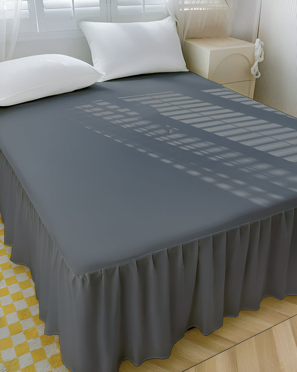 Galactic Gaze- Ultra-Soft Microfiber Ruffled Bed Skirt- Dark Gray-Bed Skirts-Shreem Linen-Slumber Sphere