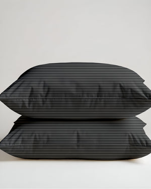 ShadowStone Dark Grey Striped 2 Piece Pillow Covers-Pillowcases-Cottingon-Slumber Sphere