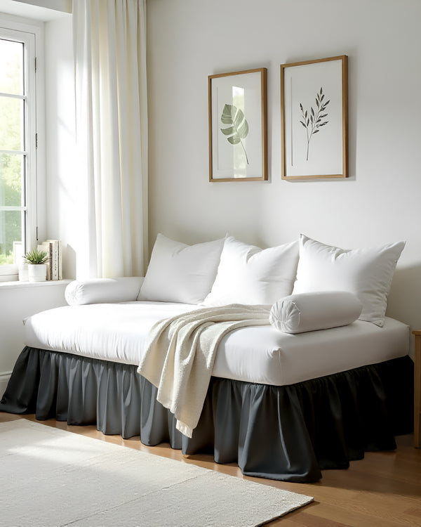 Blend of Midnight Hues Ruffle Daybed Skirt – Dark Grey Hue-Bed Skirts-Shreem Linen-Slumber Sphere