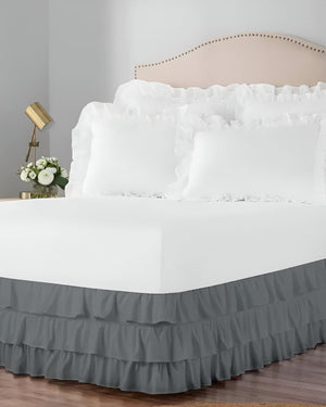 GraceLoom Tiered Ruffle Bed Skirt, Dark Gray-Bed Skirts-Shreem Linen-Slumber Sphere