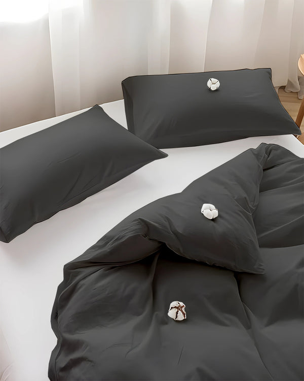 DreamHaven – Breathable & Beautiful 3 Piece Cotton Duvet Cover - Dark Gray-Bed Layers-Cottington Lane-Slumber Sphere
