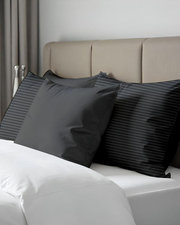 ShadowStone Dark Grey Striped 2 Piece Pillow Covers-Pillowcases-Cottingon-Slumber Sphere