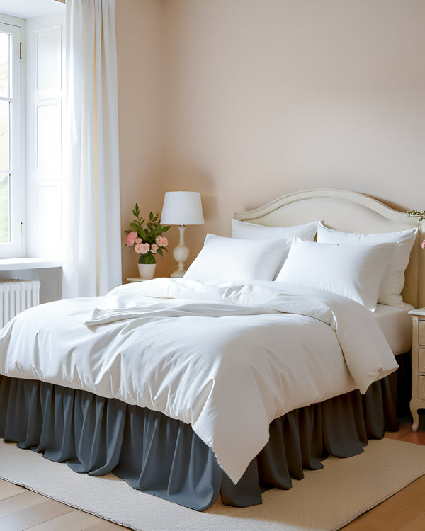 Galactic Gaze- Ultra-Soft Microfiber Ruffled Bed Skirt- Dark Gray-Bed Skirts-Shreem Linen-Slumber Sphere