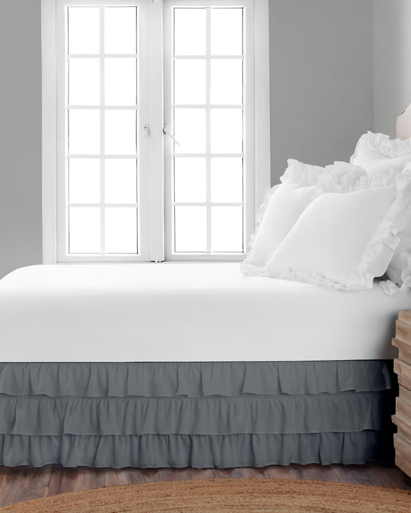 GraceLoom Tiered Ruffle Bed Skirt, Dark Gray-Bed Skirts-Shreem Linen-Slumber Sphere