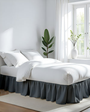 Galactic Gaze- Ultra-Soft Microfiber Ruffled Bed Skirt- Dark Gray-Bed Skirts-Shreem Linen-Slumber Sphere