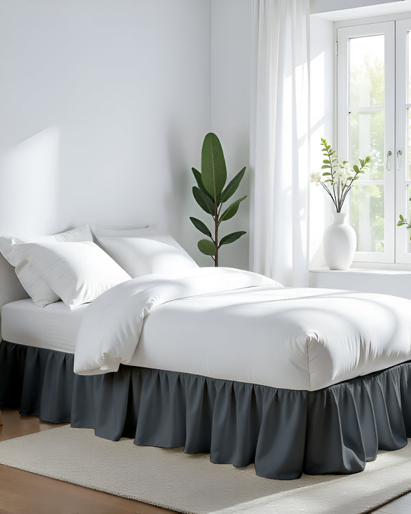 Galactic Gaze- Ultra-Soft Microfiber Ruffled Bed Skirt- Dark Gray-Bed Skirts-Shreem Linen-Slumber Sphere