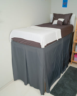 SmartPleat – Microfiber 1 Piece Pleated Dorm Bed Skirt - Dark Grey-Bed Skirts-Shreem Linen-Slumber Sphere