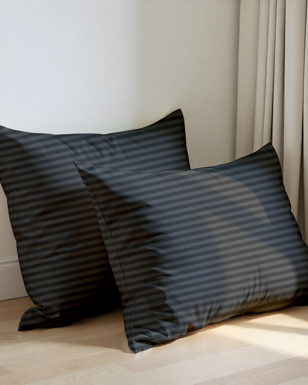 ShadowStone Dark Grey Striped 2 Piece Pillow Covers-Pillowcases-Cottingon-Slumber Sphere