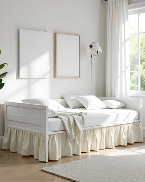 Cream Cloud Ruffle Daybed Skirt – Pure Ivory Grace-Bed Skirts-Shreem Linen-Slumber Sphere