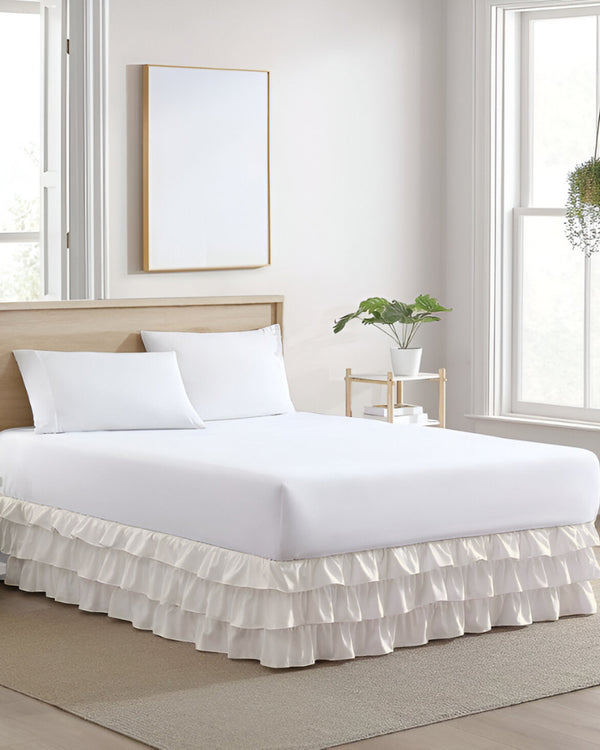 GraceLoom Tiered Ruffle Bed Skirt, Ivory-Bed Skirts-Shreem Linen-Slumber Sphere