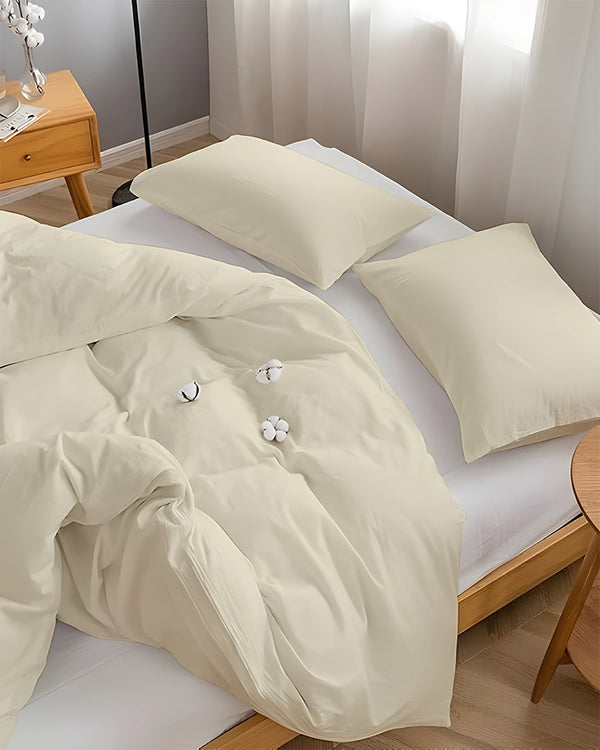DreamHaven – Breathable & Beautiful 3 Piece Cotton Duvet Cover - Ivory-Bed Layers-Cottington Lane-Slumber Sphere