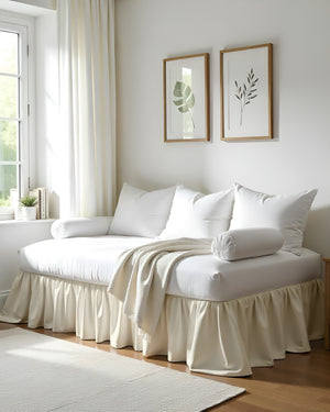 Cream Cloud Ruffle Daybed Skirt – Pure Ivory Grace-Bed Skirts-Shreem Linen-Slumber Sphere