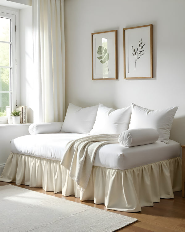 Cream Cloud Ruffle Daybed Skirt – Pure Ivory Grace-Bed Skirts-Shreem Linen-Slumber Sphere