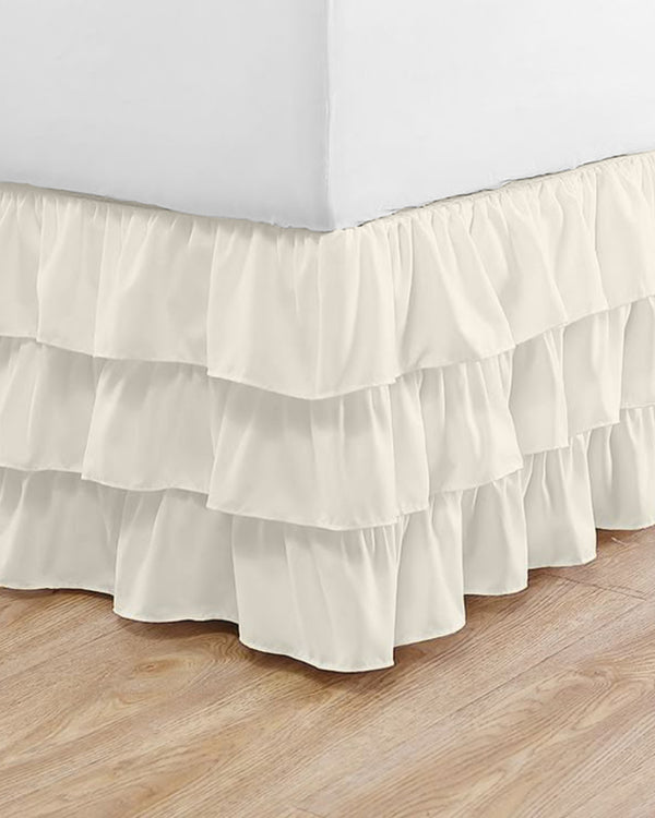 GraceLoom Tiered Ruffle Bed Skirt, Ivory-Bed Skirts-Shreem Linen-Slumber Sphere