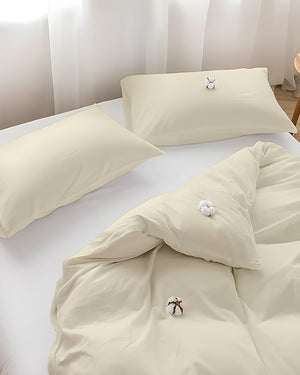 DreamHaven – Breathable & Beautiful 3 Piece Cotton Duvet Cover - Ivory-Bed Layers-Cottington Lane-Slumber Sphere