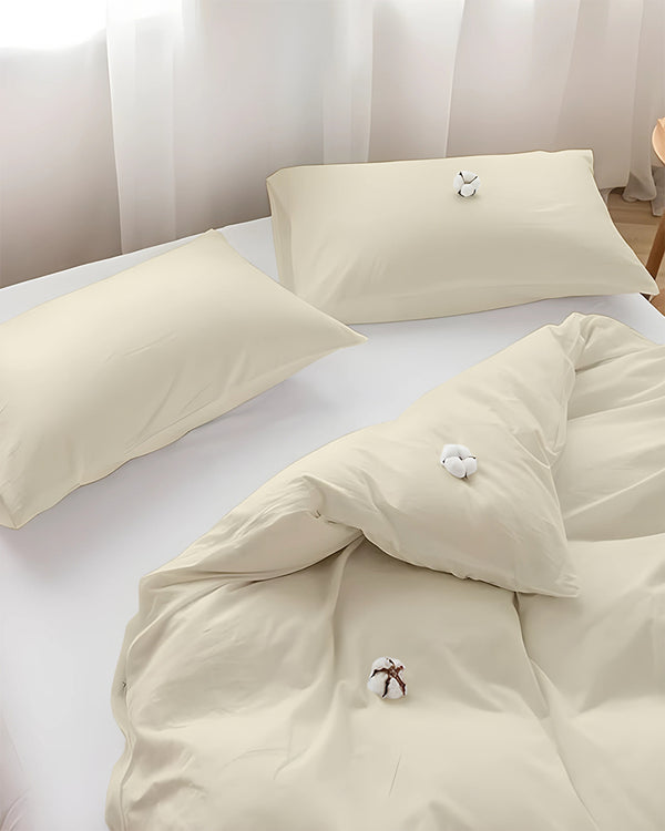 DreamHaven – Breathable & Beautiful 3 Piece Cotton Duvet Cover - Ivory-Bed Layers-Cottington Lane-Slumber Sphere
