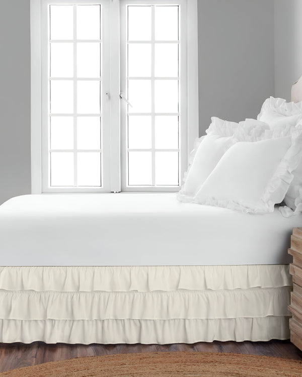 GraceLoom Tiered Ruffle Bed Skirt, Ivory-Bed Skirts-Shreem Linen-Slumber Sphere