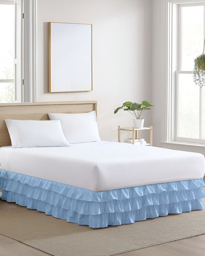 GraceLoom Tiered Ruffle Bed Skirt, Light Blue-Bed Skirts-Shreem Linen-Slumber Sphere