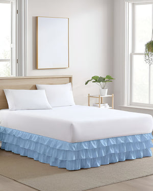 GraceLoom Tiered Ruffle Bed Skirt, Light Blue-Bed Skirts-Shreem Linen-Slumber Sphere