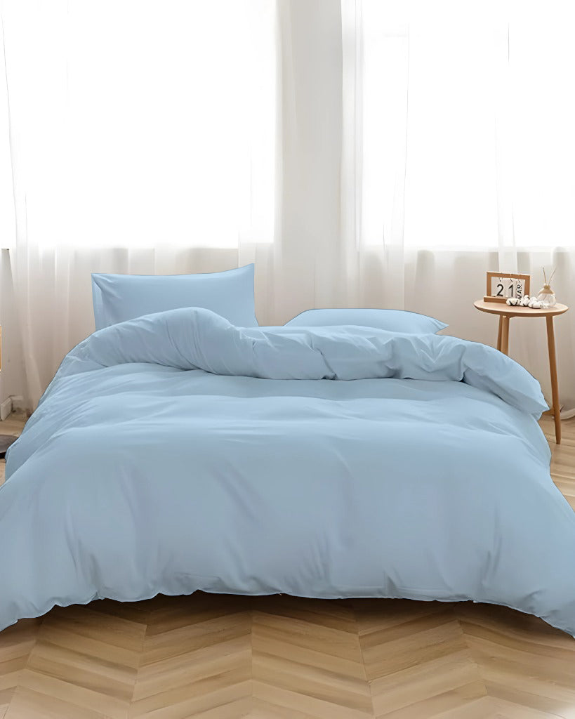 DreamHaven – Breathable & Beautiful 3 Piece Cotton Duvet Cover - Light Blue-Bed Layers-Cottington Lane-Slumber Sphere