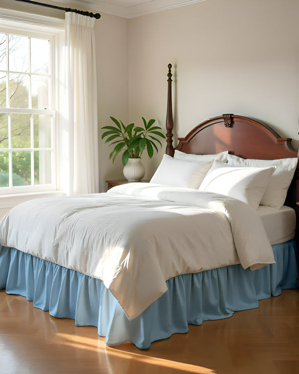 Serene Horizon- Ultra-Soft Microfiber Ruffled Bed Skirt- Light Blue-Bed Skirts-Shreem Linen-Slumber Sphere
