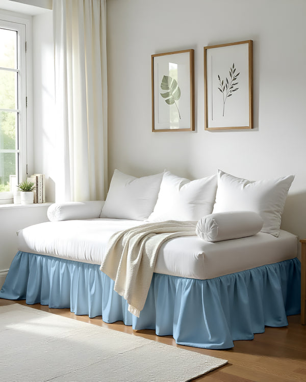 Sky Drift Ruffle Daybed Skirt – Airy Light Blue-Bed Skirts-Shreem Linen-Slumber Sphere