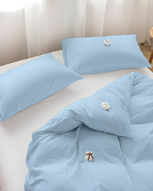 DreamHaven – Breathable & Beautiful 3 Piece Cotton Duvet Cover - Light Blue-Bed Layers-Cottington Lane-Slumber Sphere