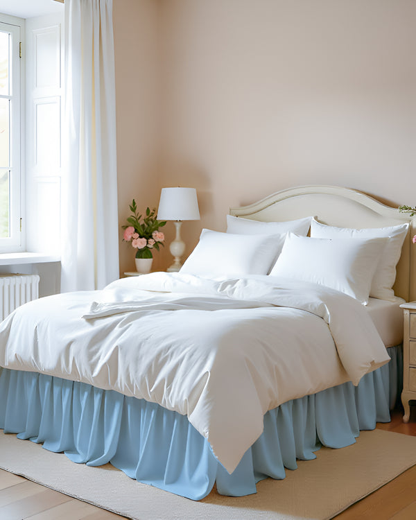Serene Horizon- Ultra-Soft Microfiber Ruffled Bed Skirt- Light Blue-Bed Skirts-Shreem Linen-Slumber Sphere