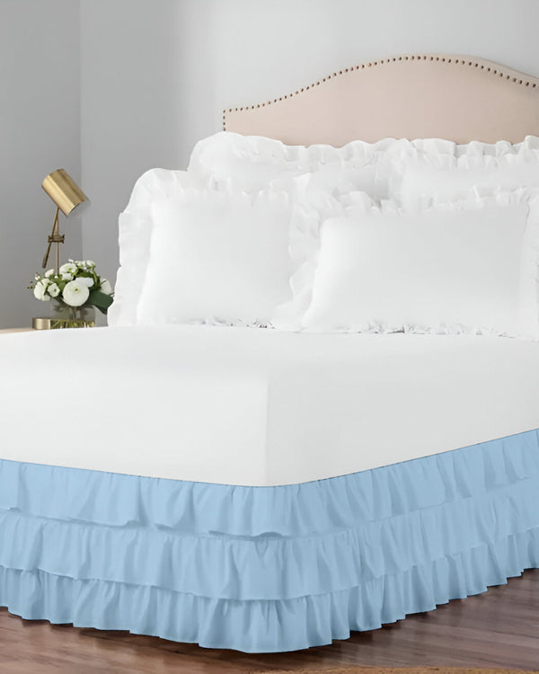 GraceLoom Tiered Ruffle Bed Skirt, Light Blue-Bed Skirts-Shreem Linen-Slumber Sphere