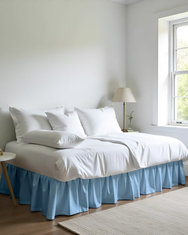 Sky Drift Ruffle Daybed Skirt – Airy Light Blue-Bed Skirts-Shreem Linen-Slumber Sphere