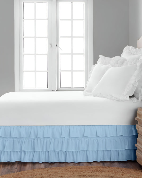 GraceLoom Tiered Ruffle Bed Skirt, Light Blue-Bed Skirts-Shreem Linen-Slumber Sphere
