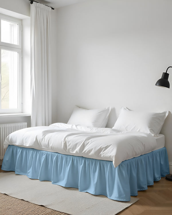 Sky Drift Ruffle Daybed Skirt – Airy Light Blue-Bed Skirts-Shreem Linen-Slumber Sphere