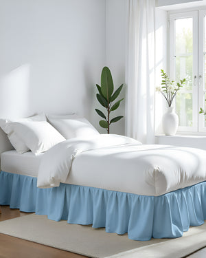Serene Horizon- Ultra-Soft Microfiber Ruffled Bed Skirt- Light Blue-Bed Skirts-Shreem Linen-Slumber Sphere